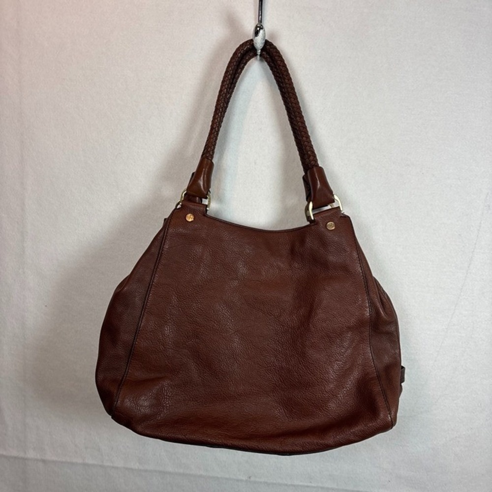 Cole Haan Hobo Bag Womens Large Brown Leather Excellent Braided Strap D-Ring - Picture 2 of 12